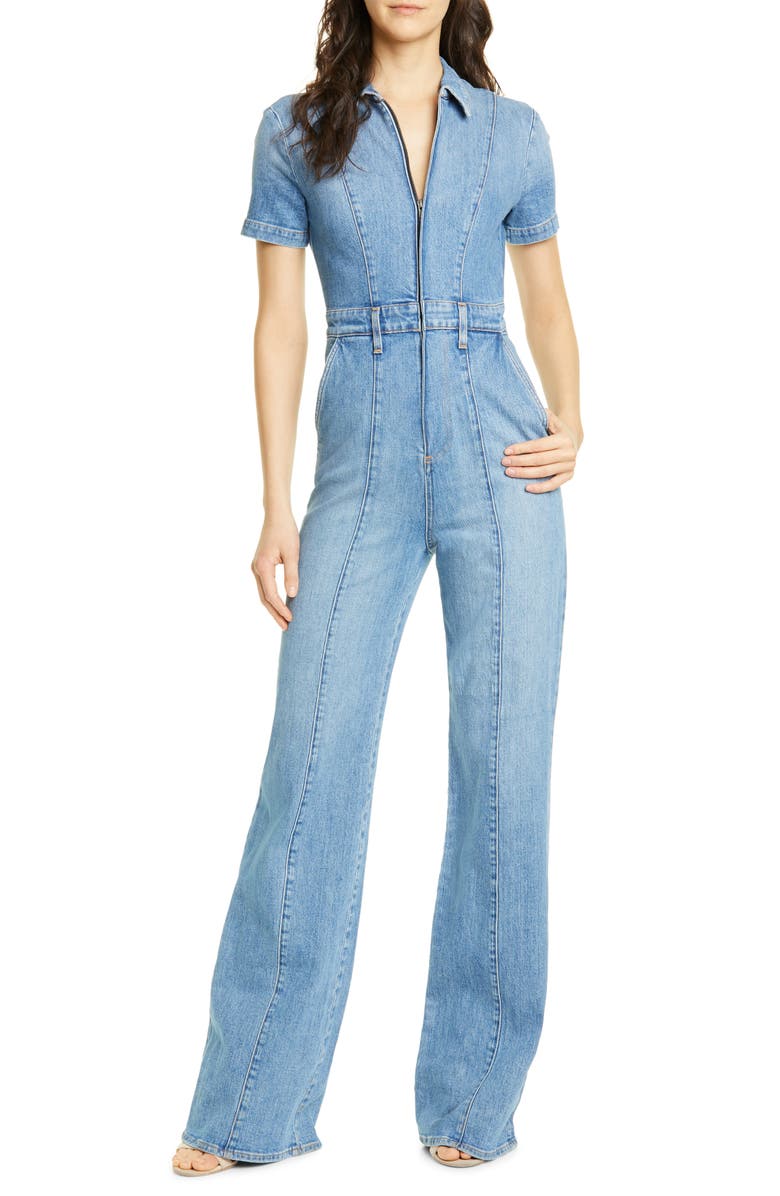 Alice + Olivia Jeans Wide Leg Denim Jumpsuit, Main, color, 