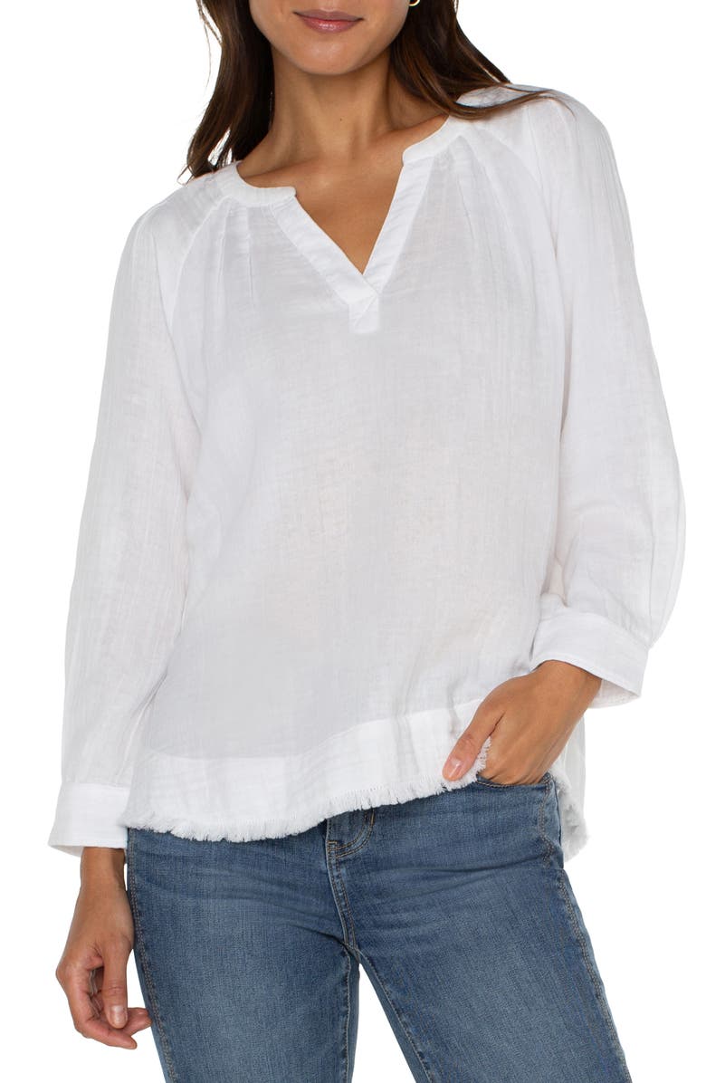 Liverpool Los Angeles Pleat Detail Raglan Sleeve Gauze Top, Main, color, 