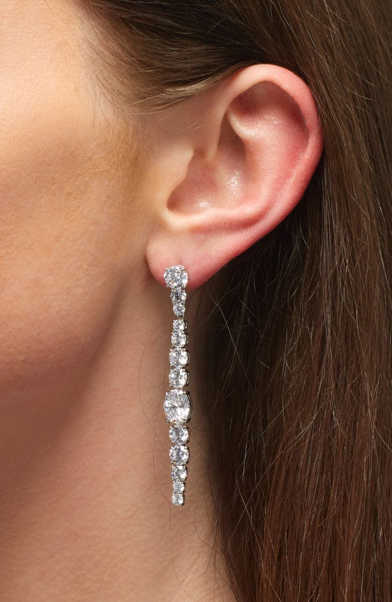 Nadri Stellar Linear Drop Earrings, Alternate, color, Rhodium