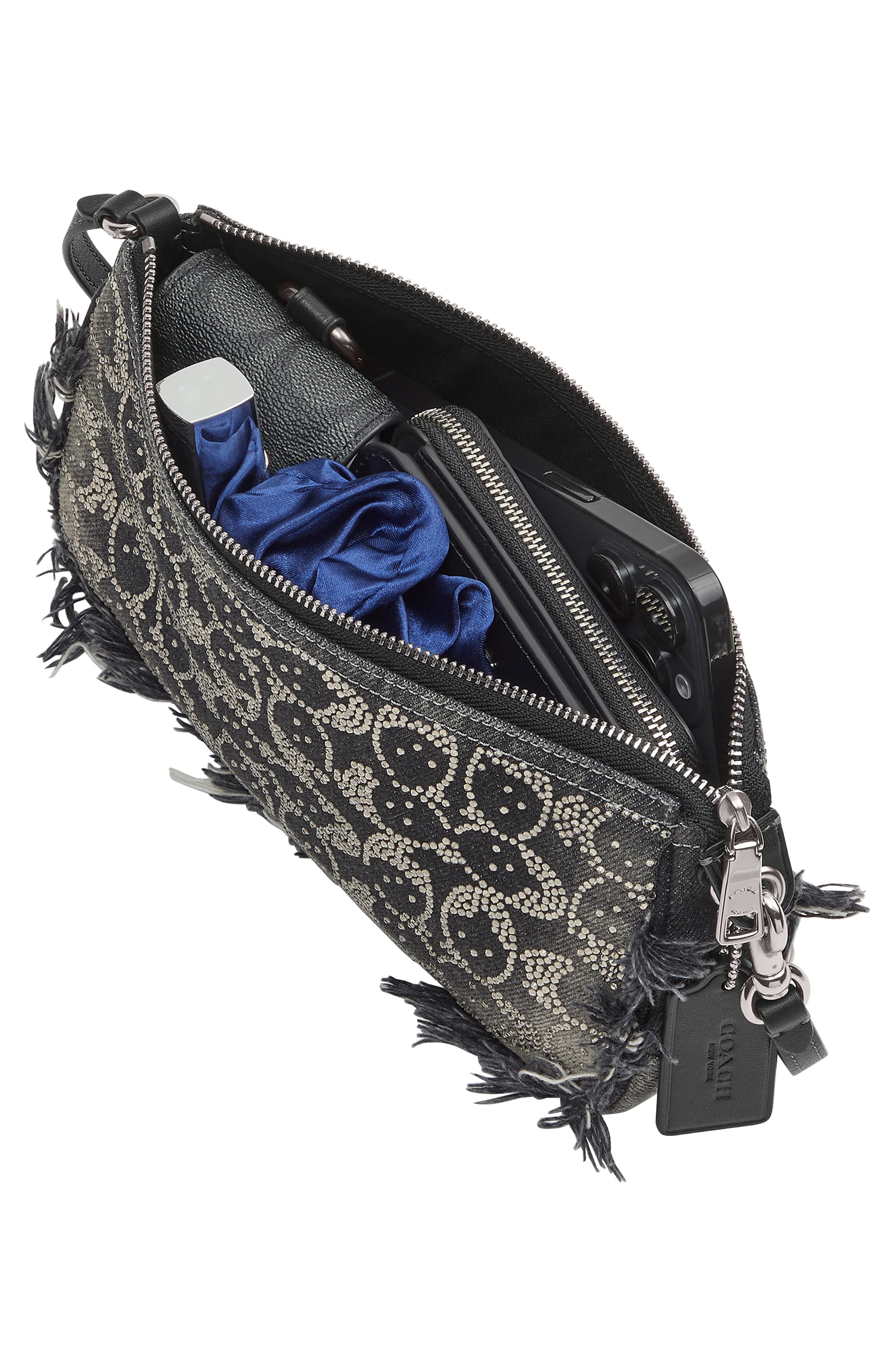 Loved Crystal Signature Denim Plaza Bag, Alternate, color, LH/ BLACK
