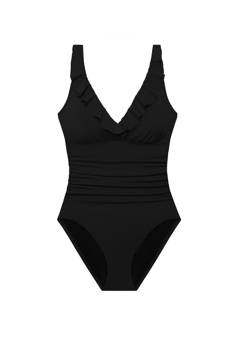 ShapeSolver Kayla Ruffle Underwire One-Piece Swimsuit, Alternate, color, Black