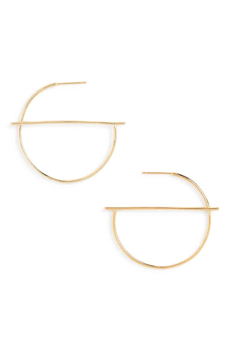 Sterling Forever Half Geometric Hoop Earrings, Main, color, 
