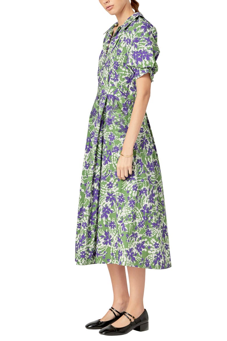 Print Pleat Midi Dress, Alternate, color, OLIVE MULTI