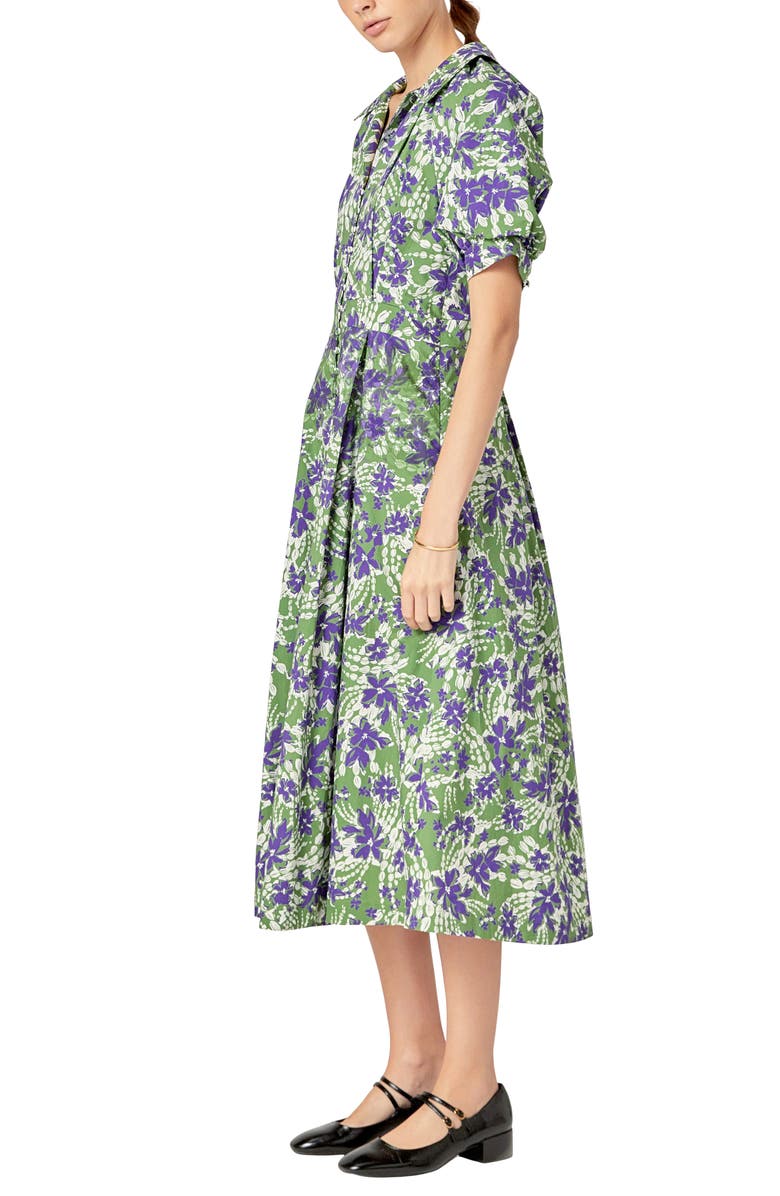English Factory Print Pleat Midi Dress, Alternate, color, Olive Multi
