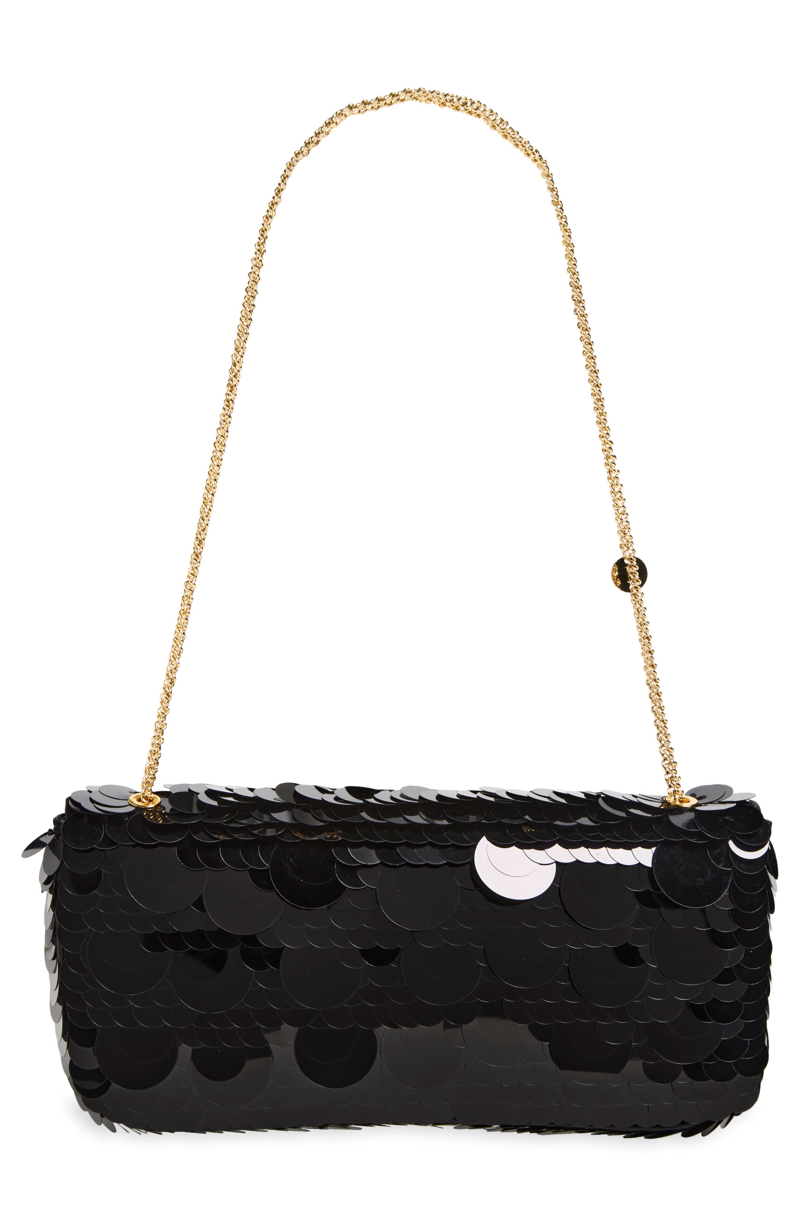 Sparkle Leather Shoulder Bag, Alternate, color, BLACK / GOLD