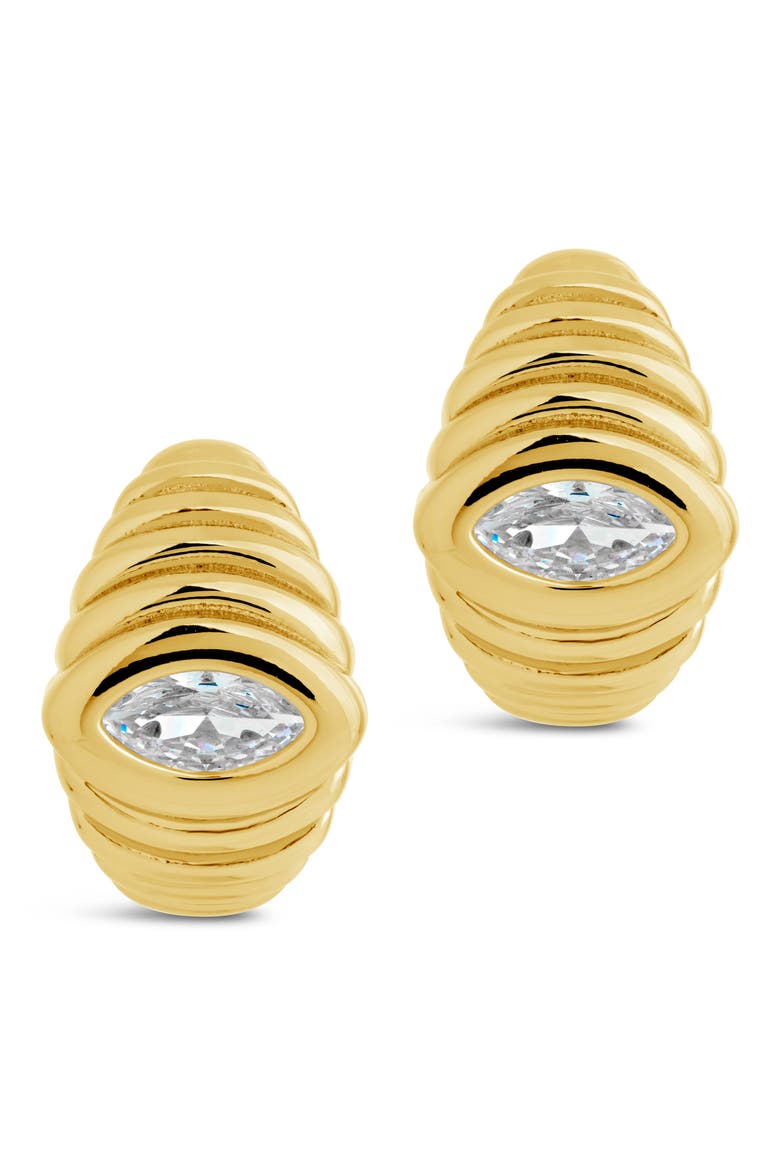 Cubic Zirconia Croissant Hoop Earrings, Alternate, color, GOLD