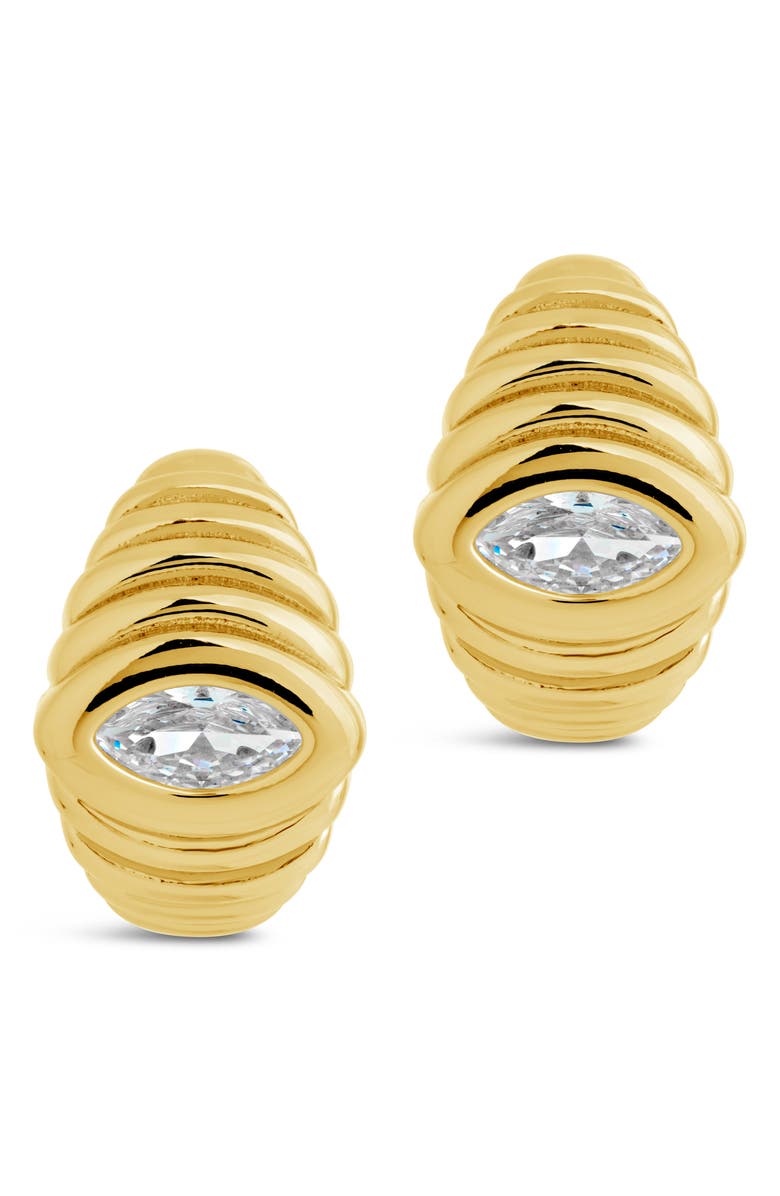 Sterling Forever Cubic Zirconia Croissant Hoop Earrings, Alternate, color, Gold