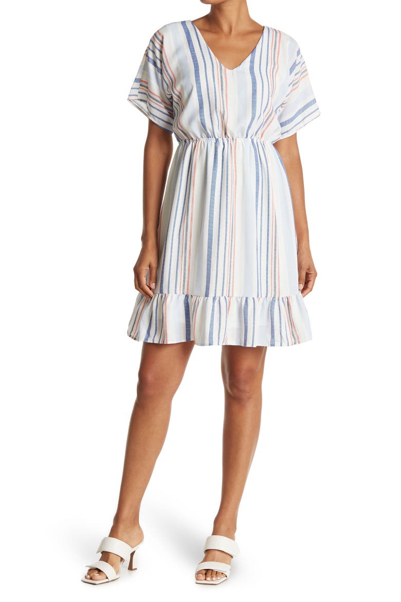 V-Neck Stripe Kimono Sleeve Dress, Main, color, DENIM STRIPE