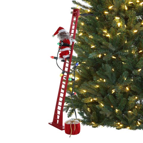 43 in. Animated Ladder Climbing Sculpted Santa