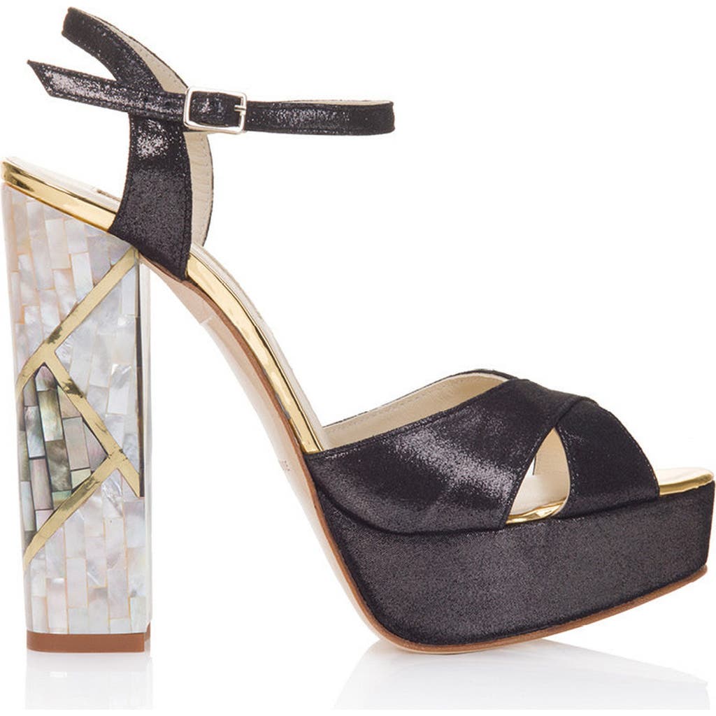 Freya Rose Cher Noir Ankle Strap Pearl Heel Sandal in Black  product