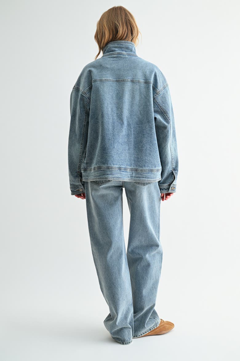 The Heritage Heavyweight Oversized Mock-Neck Denim Jacket, Alternate, color, Medium Wash