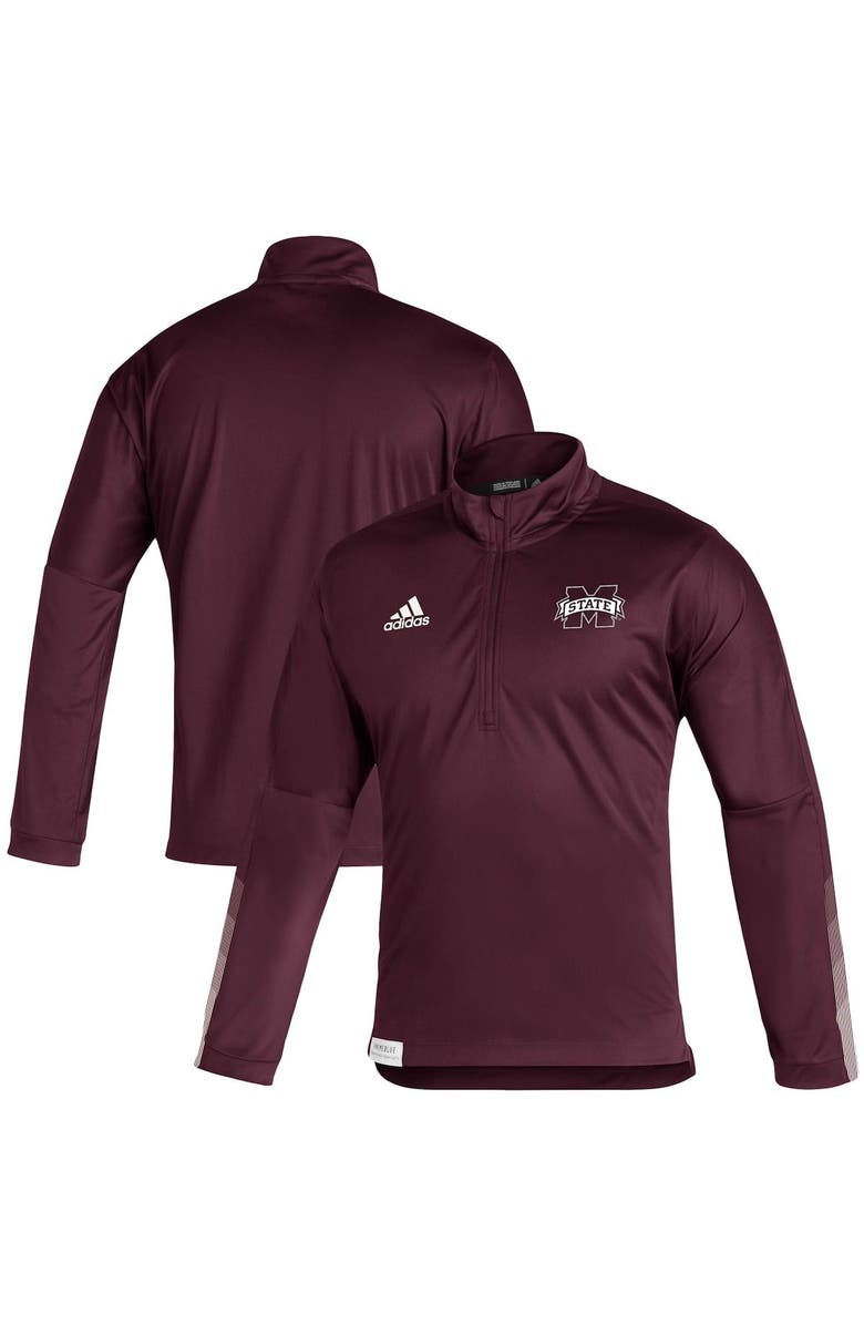 adidas Men's adidas Maroon Mississippi State Bulldogs 2021 Sideline Primeblue Quarter-Zip Jacket, Alternate, color, Maroon
