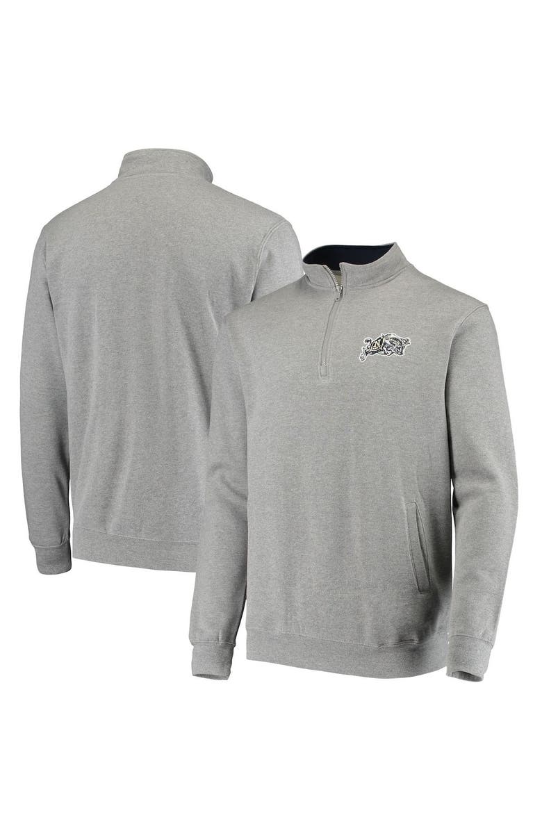 COLOSSEUM Men's Colosseum Heathered Gray Navy Midshipmen Tortugas Logo Quarter-Zip Jacket, Main, color,
