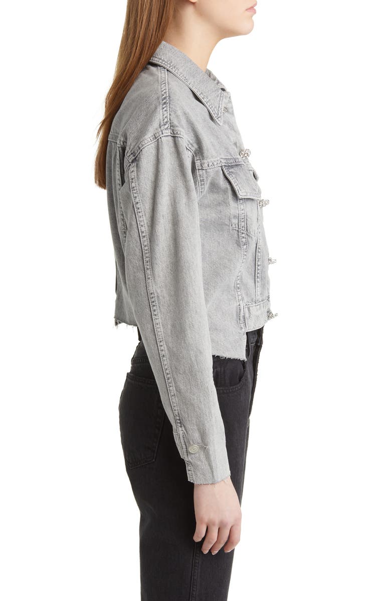 AllSaints Patch Diamante Denim Crop Trucker Jacket, Alternate, color, 
