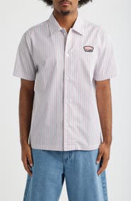 SANTO STUDIO Santo Stripe Short Sleeve Cotton Button-Up Shirt