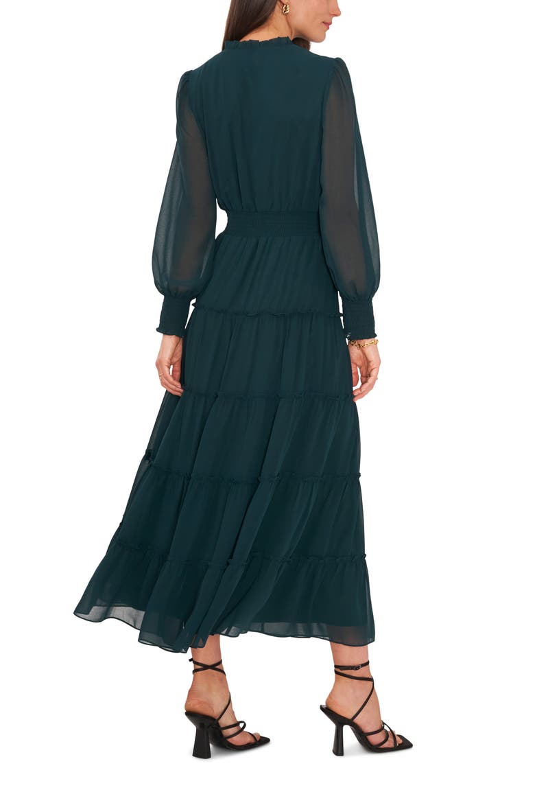 Tie Neck Long Sleeve Tiered Maxi Dress, Alternate, color, PONDEROSA PINE