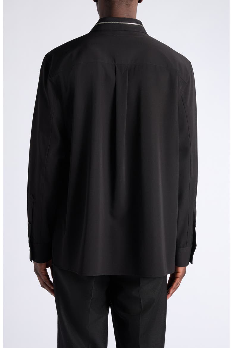 Black Wool Twill Button-Up Overshirt, Alternate, color, 1010 DOUBLE BLACK