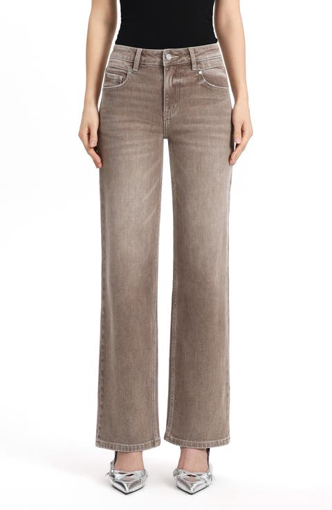 Mid Rise Straight Leg Jeans (Coffee)