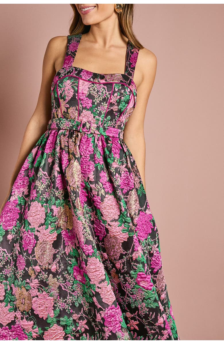 Coast Corset Jacquard Midi Dress, Alternate, color, Pink