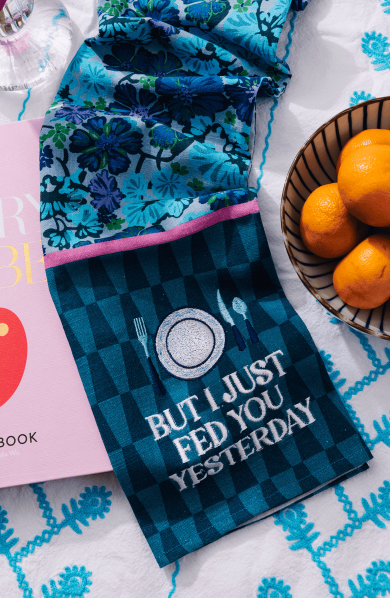 Furbish But I Just Fed You Yesterday Dish Towel, Alternate, color, Teal