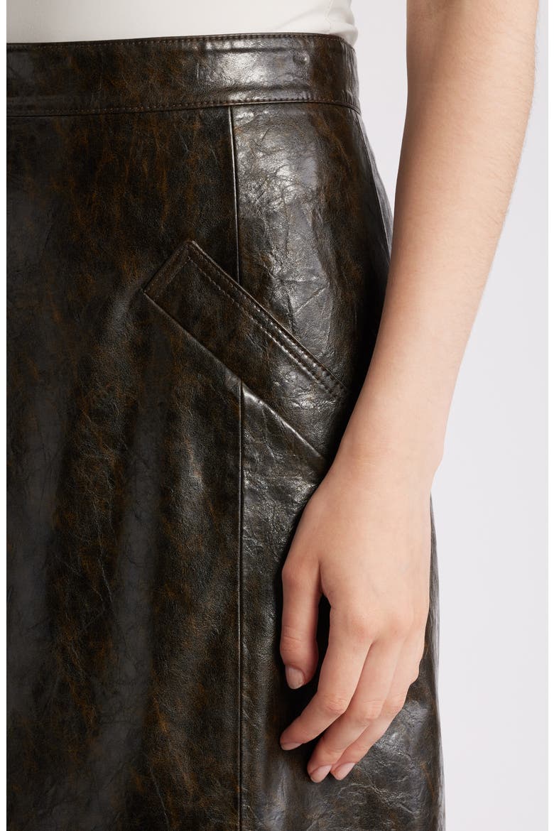 Rustic Faux Leather A-Line Skirt, Alternate, color, DARK BROWN