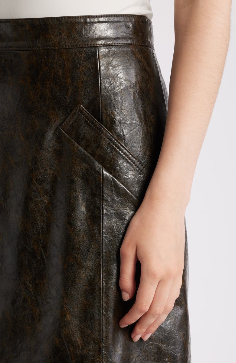 KOBI HALPERIN Rustic Faux Leather A-Line Skirt, Alternate, color, Dark Brown