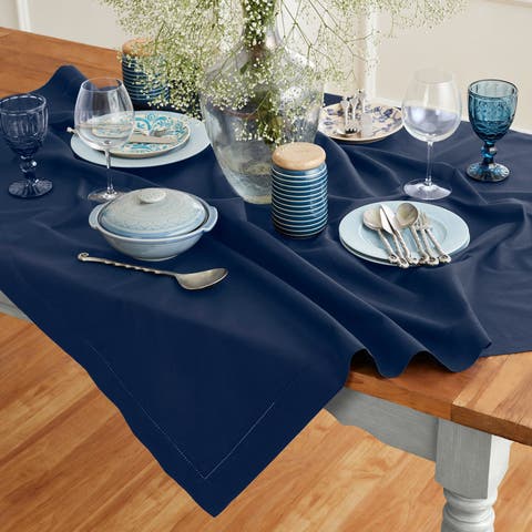 Cotton Linen Hemstitch Table Throw 52 x 52 Inch