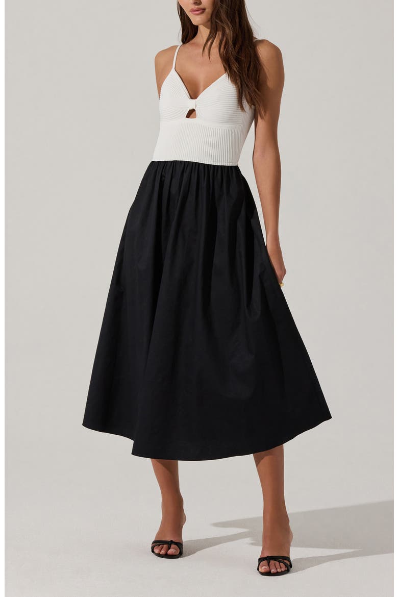 Contrast Mixed Media Midi Dress, Alternate, color, WHITE BLACK