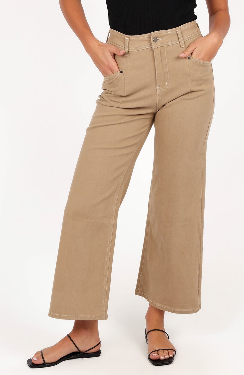 Petal & Pup Parson Topstitch Detail Crop Wide Leg Pants, Alternate, color, Taupe