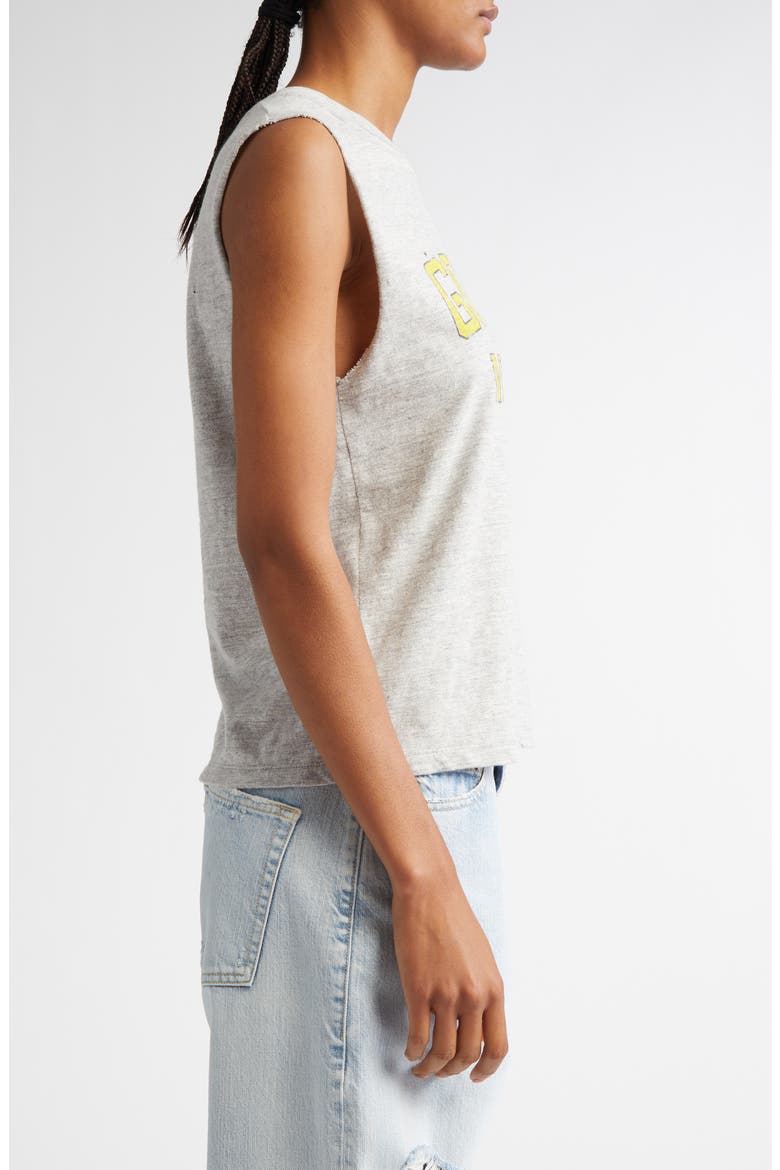 Slim Fit Distressed Graphic Tank, Alternate, color, GREY MELANGE/ YELLOW