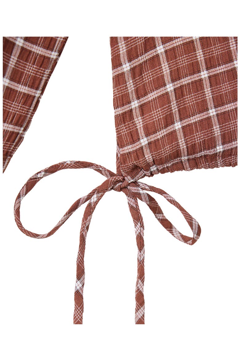 Plaid Ruffle Neck Blouse, Main, color, BROWN