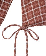 MANGO Plaid Ruffle Neck Blouse