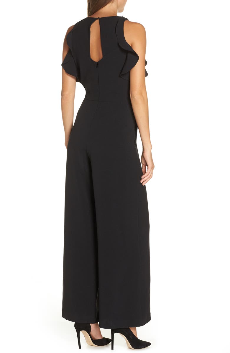 Julia Jordan Crepe Ruffle Trim Wide Leg Jumpsuit, Alternate, color, 