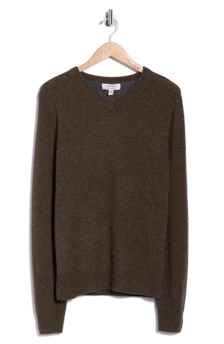 Nordstrom V-Neck Cashmere Sweater, Alternate, color, Brown Desert Heather