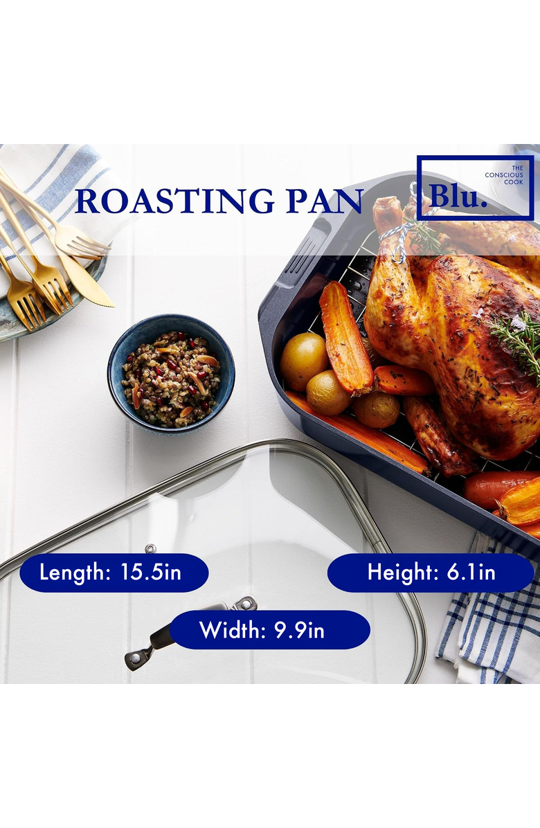 Blu. Roasting Pan with Lid and Roasting Rack, Alternate, color, Black