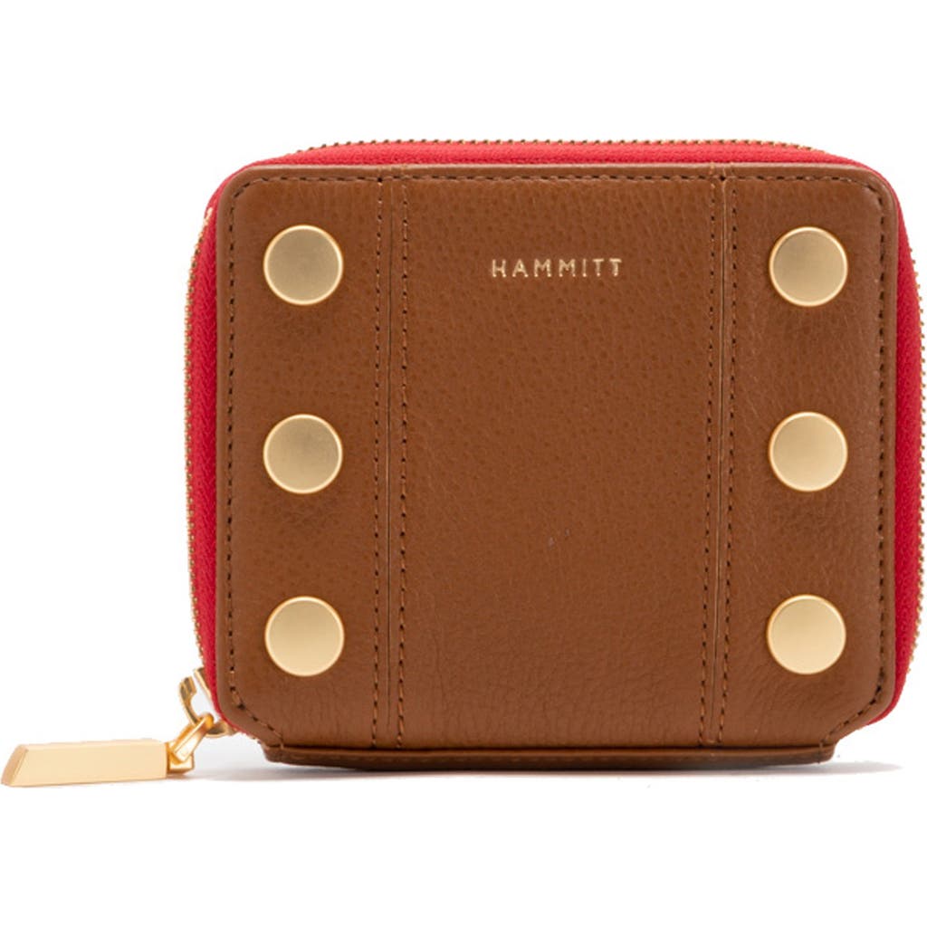 Hammitt 5 North Mahogany Pebble Brushed Gold Red Zip In Brown