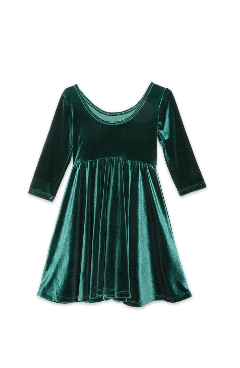WORTHY THREADS Embroidered Velvet Holiday Twirly Dress, Alternate, color, Emerald Green