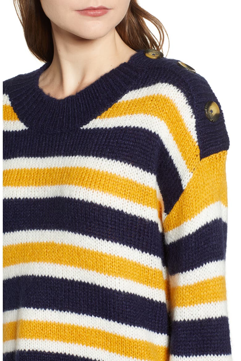 Button Shoulder Stripe Sweater, Alternate, color, NAVY MARITIME CAITLYN STRIPE