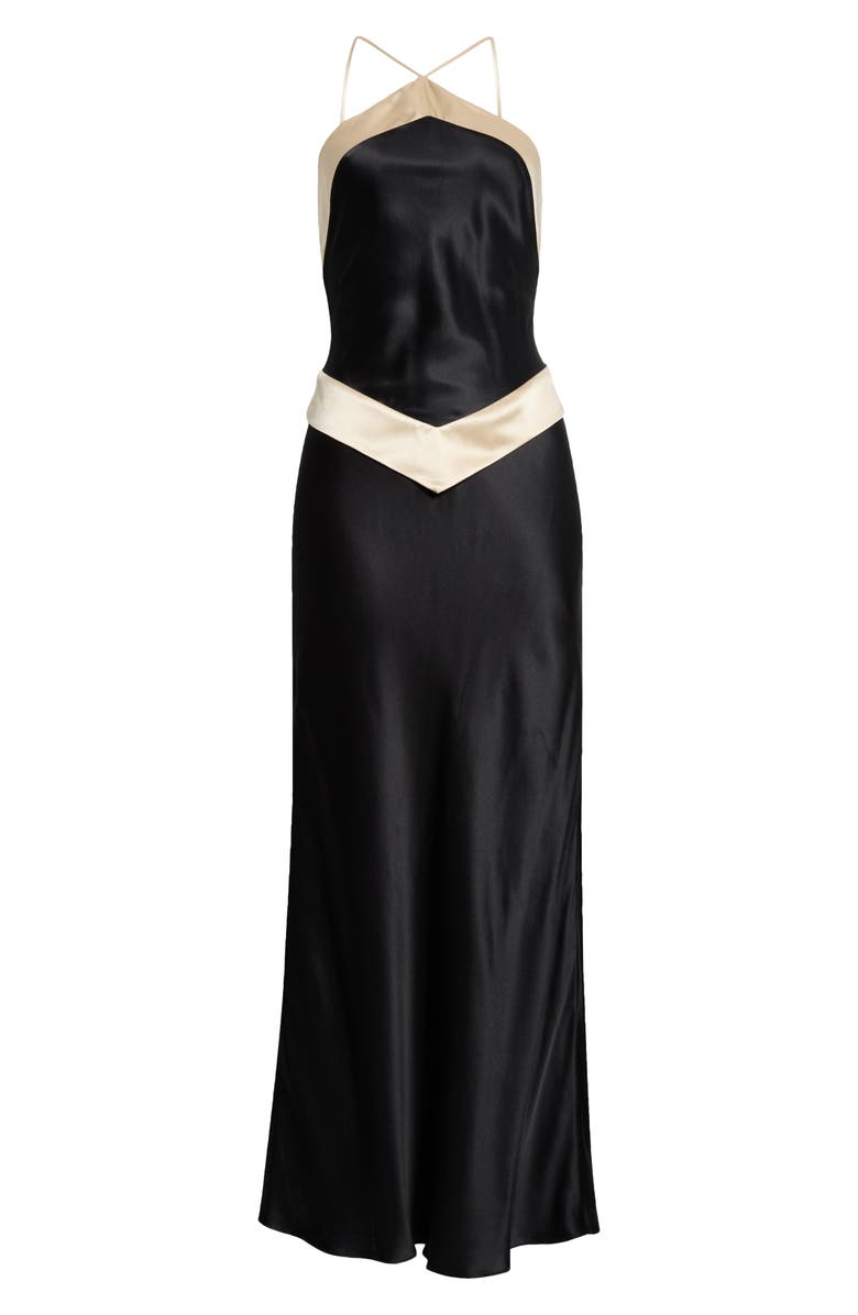 Reformation Jillian Halter Silk Dress, Alternate, color, Black