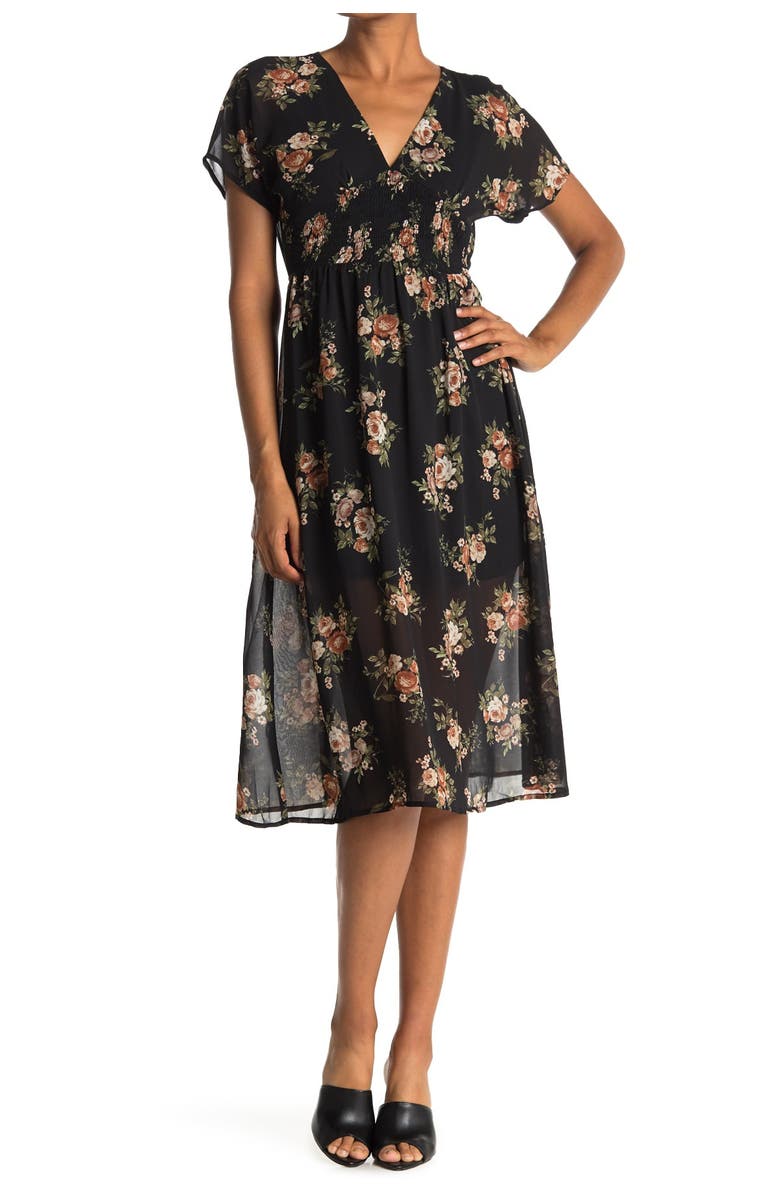 FAVLUX V-Neck Floral Midi Dress, Main, color,