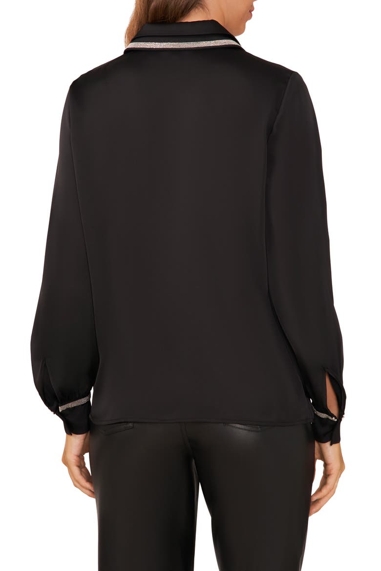 Beaded Double Collar Button-Up Shirt, Alternate, color, RICH BLACK