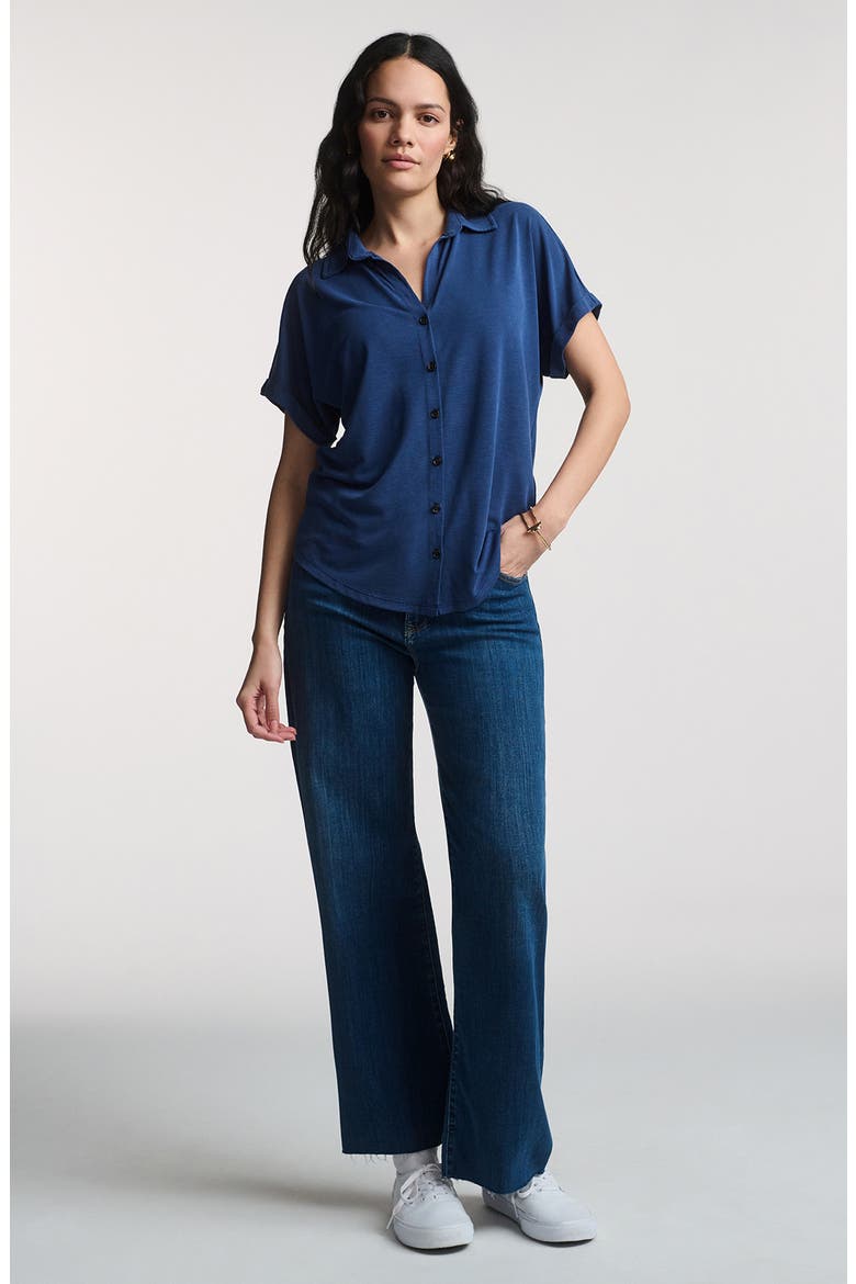 Mediava Short Sleeve Button-Up Shirt, Alternate, color, MEDIEVAL BLUE