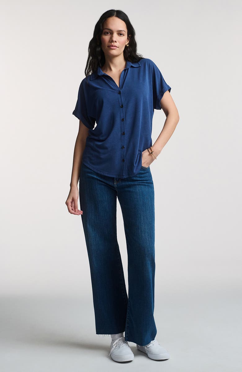 Mavi Jeans Mediava Short Sleeve Button-Up Shirt, Alternate, color, Medieval Blue