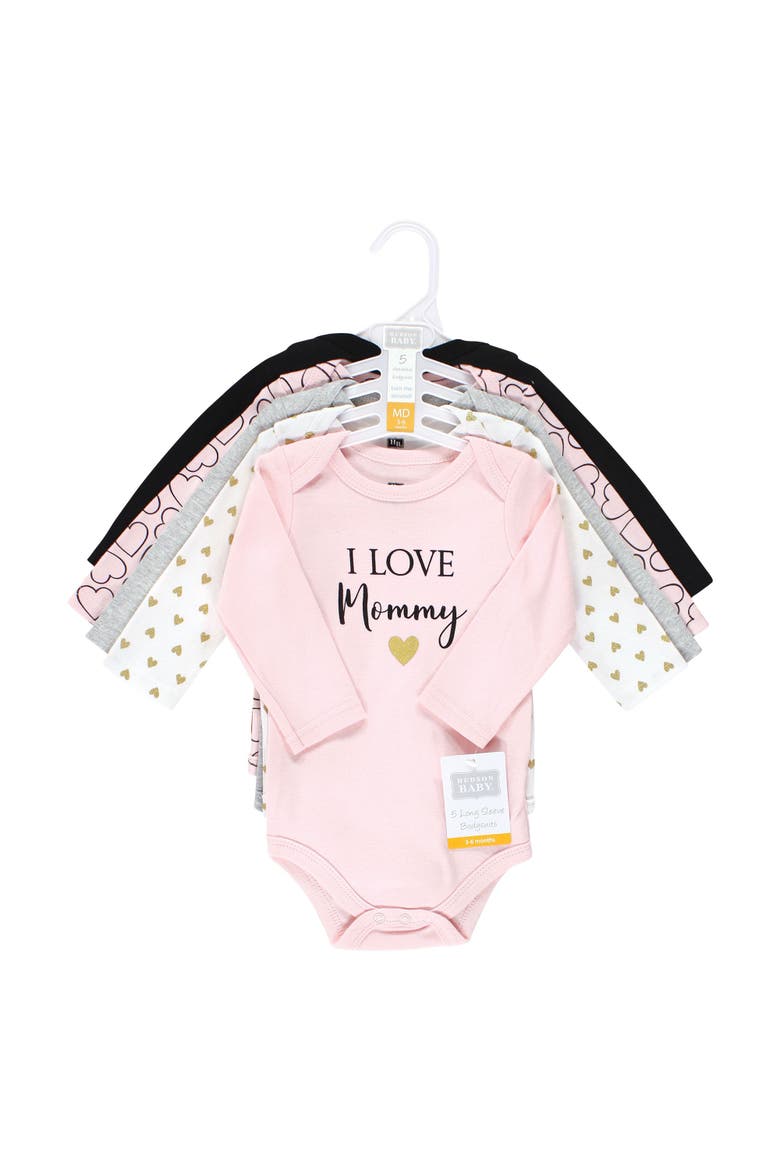 Essential Long-Sleeve Cotton Bodysuit Set, Alternate, color, Girl Mommy 5-Pack