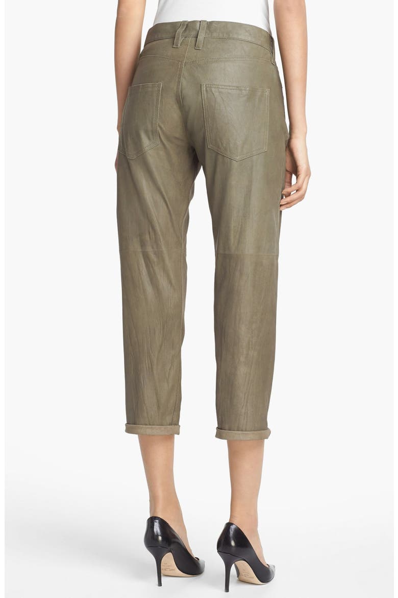 'The Boyfriend' Featherweight Leather Pants, Alternate, color, ARMY GREEN