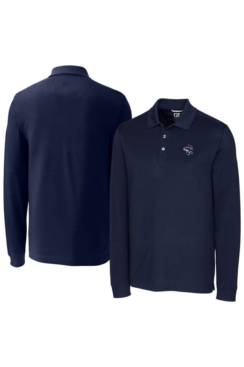 Men's Cutter & Buck Navy Binghamton Rumble Ponies DryTec Advantage Tri-Blend Pique Long Sleeve Polo, Main, color, Navy