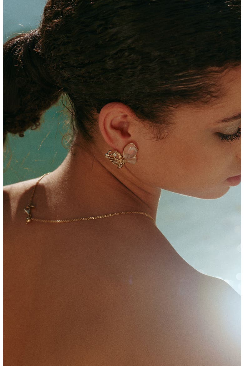 Butterfly Serenade Earrings, Alternate, color, Gold & White