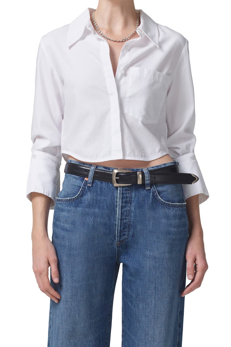 Lisette Crop Cotton Sateen Button-Up Shirt, Main, color, WHITE