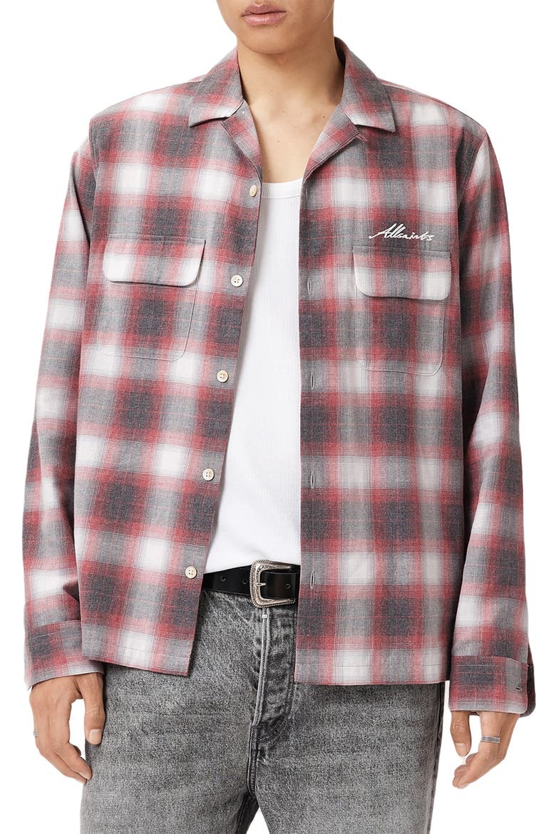 Shams Long Sleeve Button-Up Shirt, Alternate, color, CLARET RED