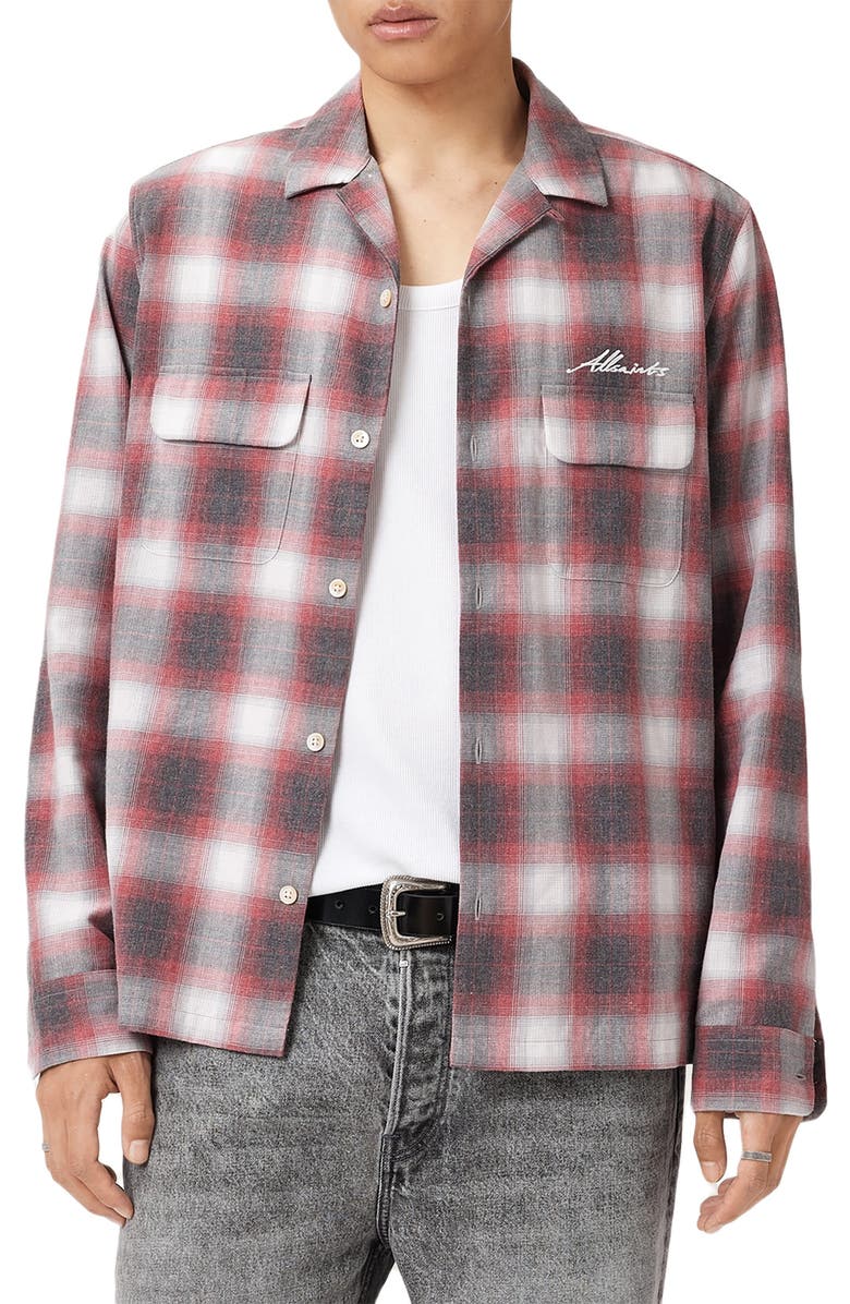 AllSaints Shams Long Sleeve Button-Up Shirt, Alternate, color, Claret Red
